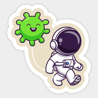 Cute Astronaut With Virus Balloon Cartoon Sticker